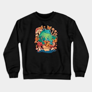 Frog sitting on a Mushroom with Butterflies Crewneck Sweatshirt